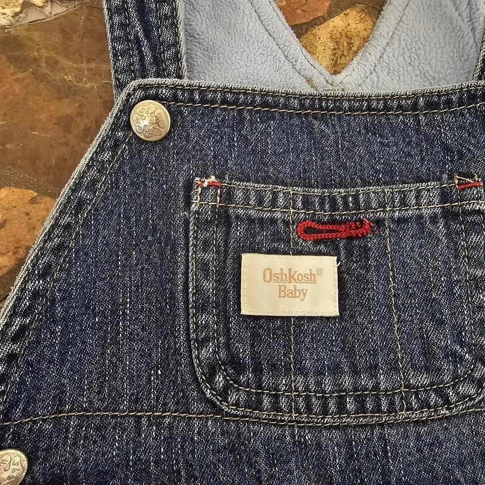 Vintage OshKosh Baby Overalls - Adorable Penguin Sledding Embroidery - Size 6-9